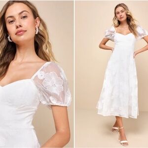LULU's Bridal Shower Reception Elegant Bustier Floral Wedding Midi Dress